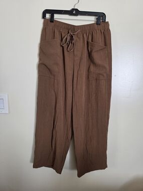 Zara Men's Brown Drawstring Wide-Leg Joggers Size M